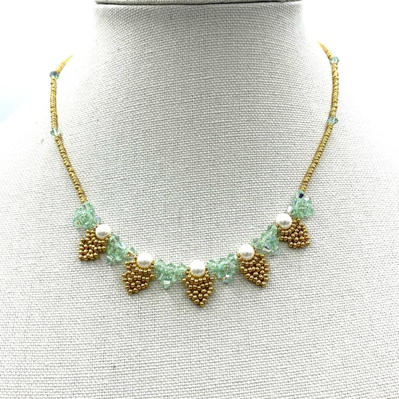 Hand Crafted Jewelry - Hand Crafted Green Swarovski Crystal Beaded Necklace
